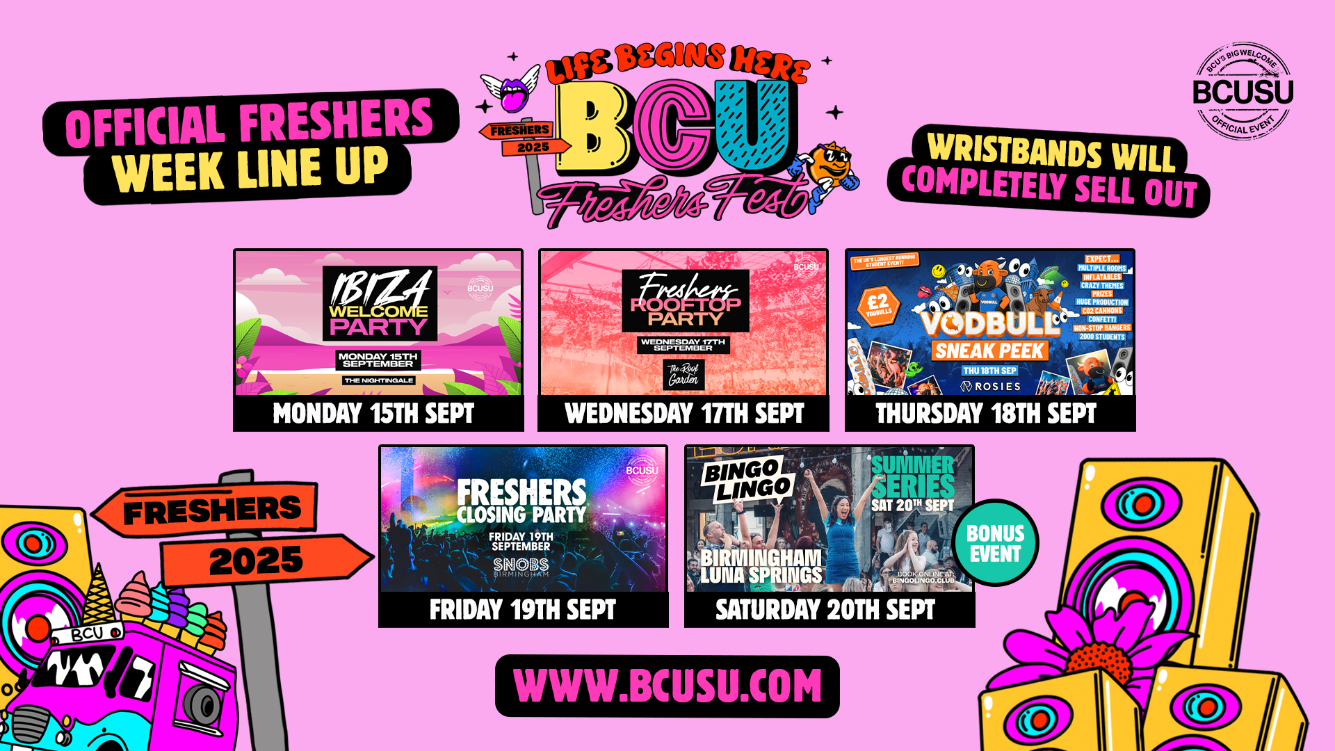 BCU freshers fest 2025 lineups - sign up for annoucements and early ticket releases