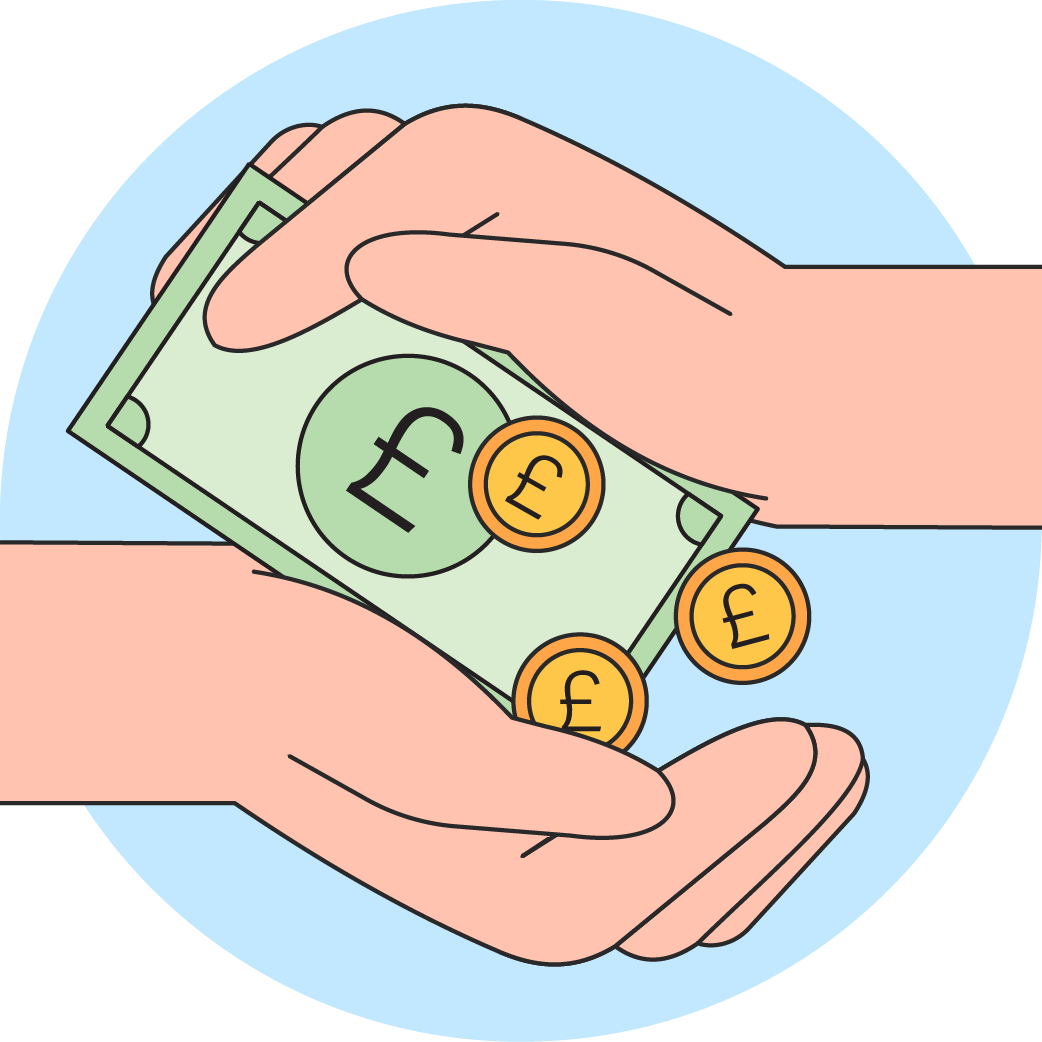 image that has a money note and coins in between