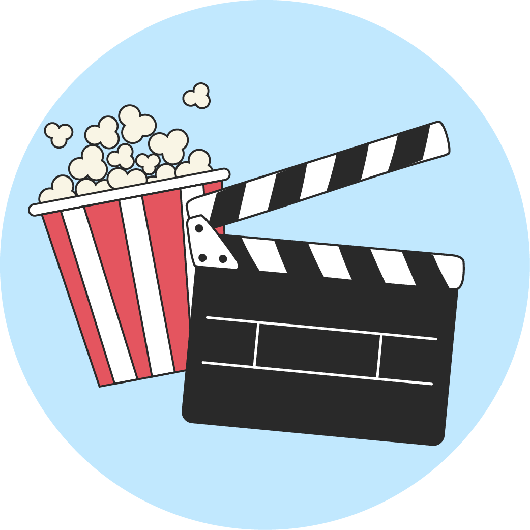 image of popcorn and a movie clapperboard