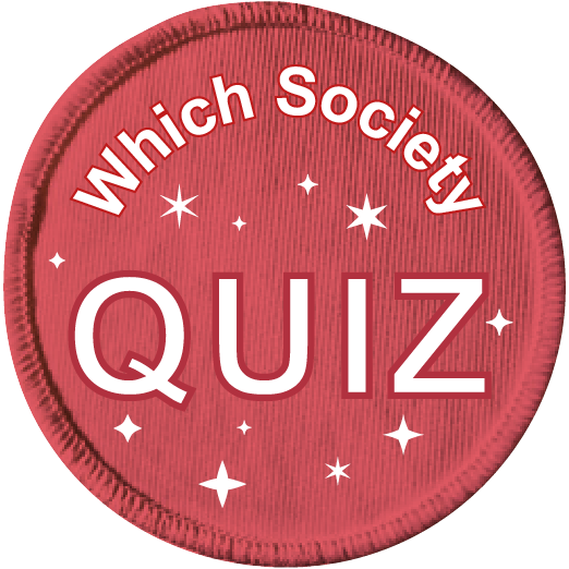 Embroidered badge reading: Which society quiz