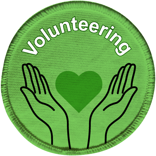 Embroidered badge reading: Volunteering