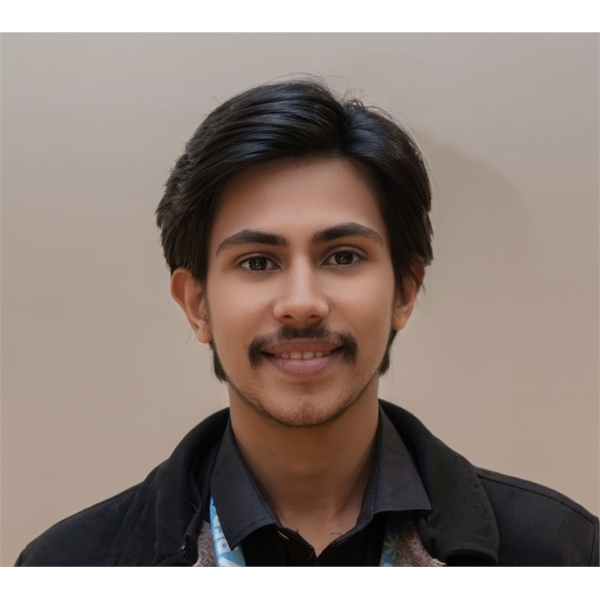 Mifzal has black hair and a moustache wearing a black shirt