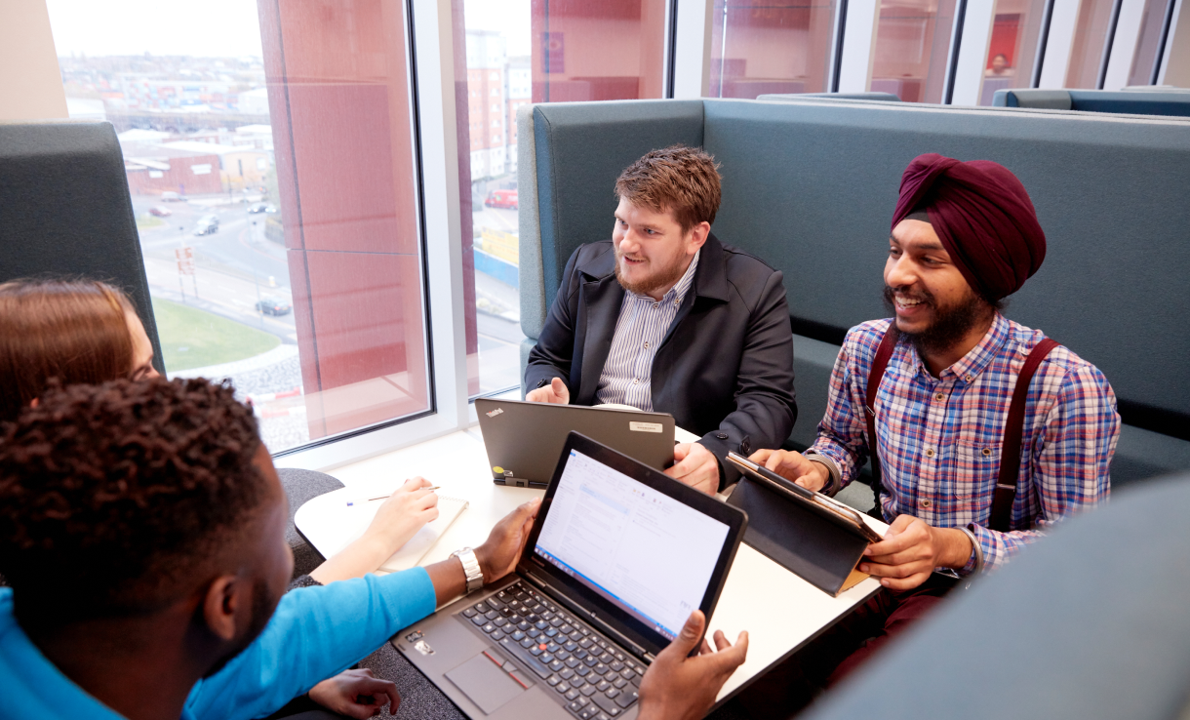 students meeting and laughing